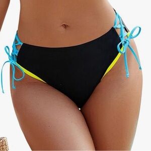 Black Bikini Bottom with Blue and Yellow Details